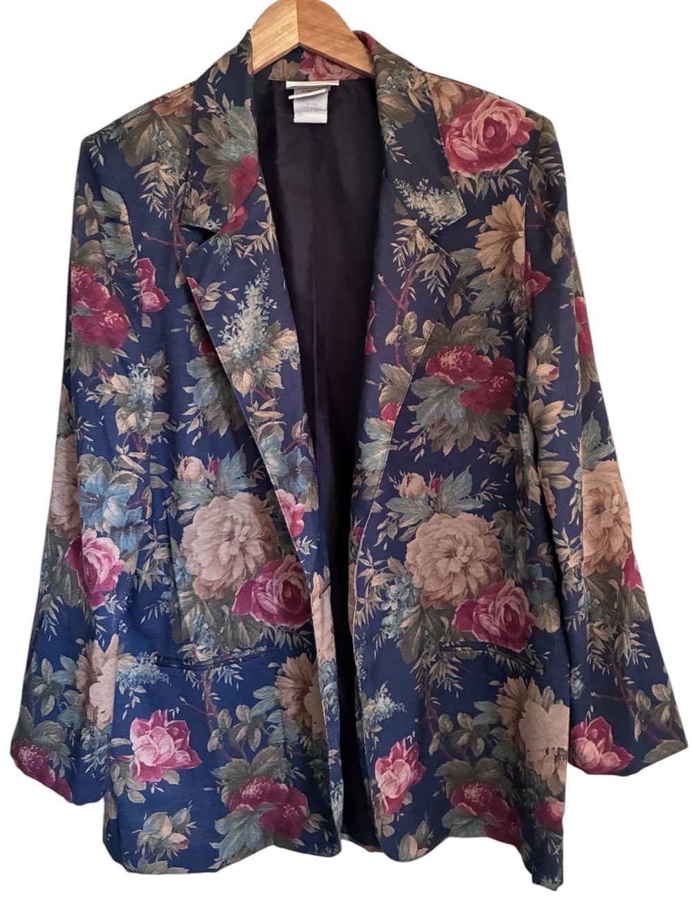 Vintage Cottgecore Indie Tapestry Floral Navy Oversized Blazer Jacket Sz 14